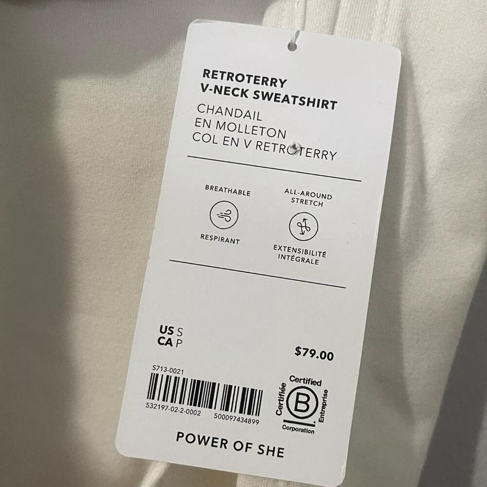 ATHLETA Retroterry V Neck Sweatshirt Size Medium Cream New Sleeveless GymWorkout - Picture 5 of 5
